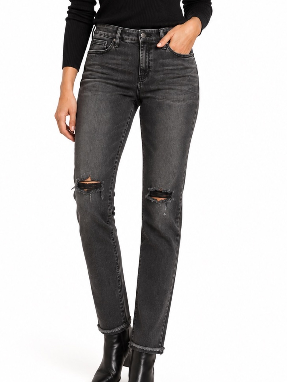 Judy Blue Slim Fit Distressed Black Jeans Size 9/29 Cuffed Raw Hem